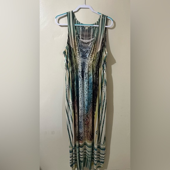 One World‎ Sleeveless Maxi Dress Women’s XL Boho Beach Stretch Snake Colorful - Picture 1 of 10